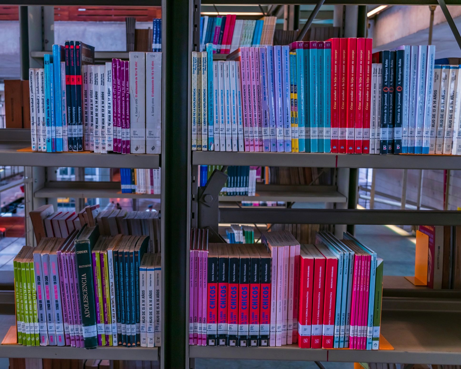 Books on library shelves representing archived knowledge
